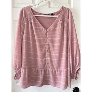 H by Halston Women's Size 20W 3/4 Sleeve V-Neck Blouse Mauve Pink EUC